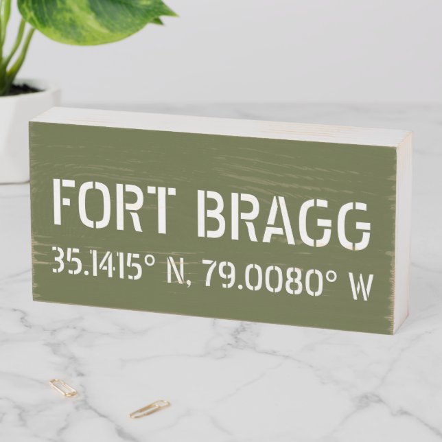Fort Bragg Latitude Longitude   Wooden Box Sign (In Situ Horizontal)