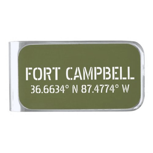 Fort Campbell Latitude Longitude  Silver Finish Money Clip
