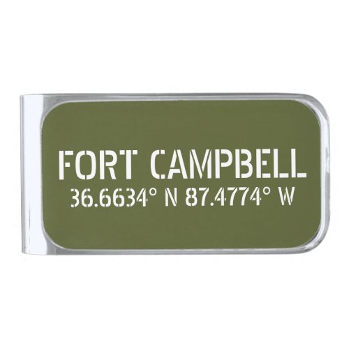 Fort Campbell Latitude Longitude Silver Finish Money Clip