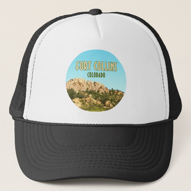 Fort Collins Colorado Horsetooth Rock Trucker Hat (Front)