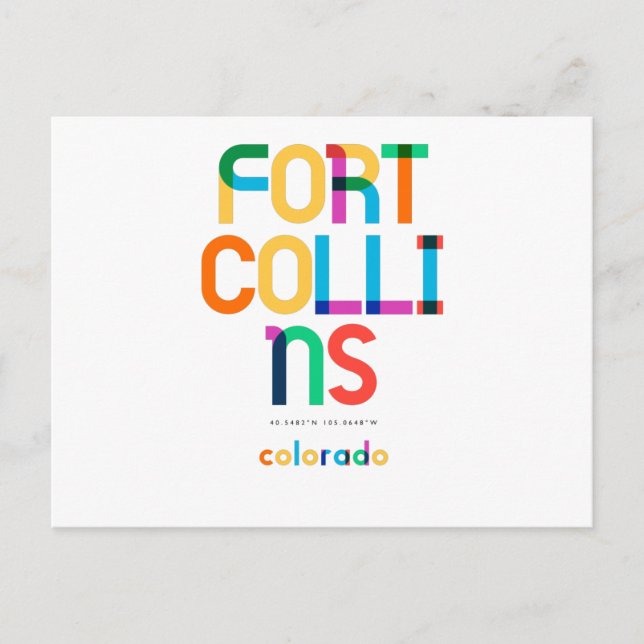 Fort Collins Colorado Mid Century, Pop Art, Postcard (Front)