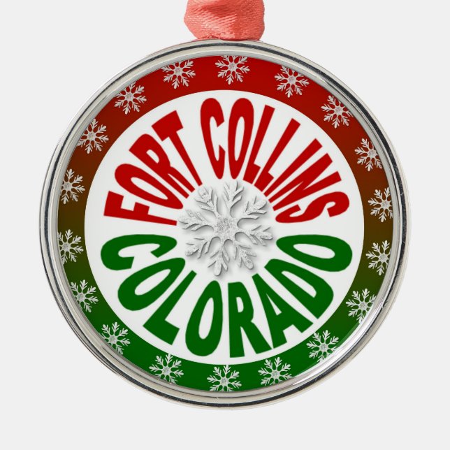 Fort Collins Colorado red green snowflake ornament (Front)