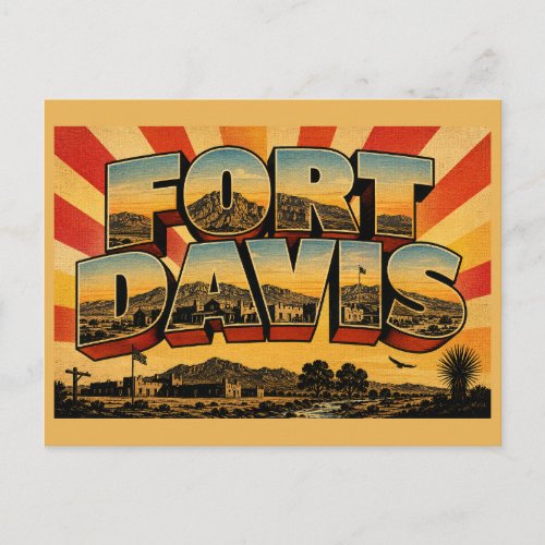 Fort Davis TX Mountain Fort Desert Art Postcard