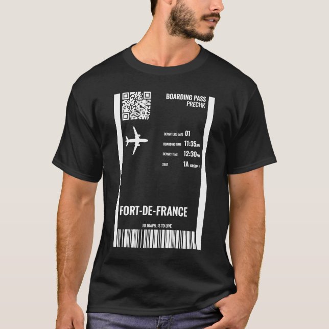 Fort de France Martinique Boarding Pass Airline Ti T-Shirt (Front)