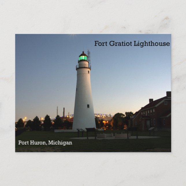 Fort Gratiot Lighthouse dusk post card (Front)