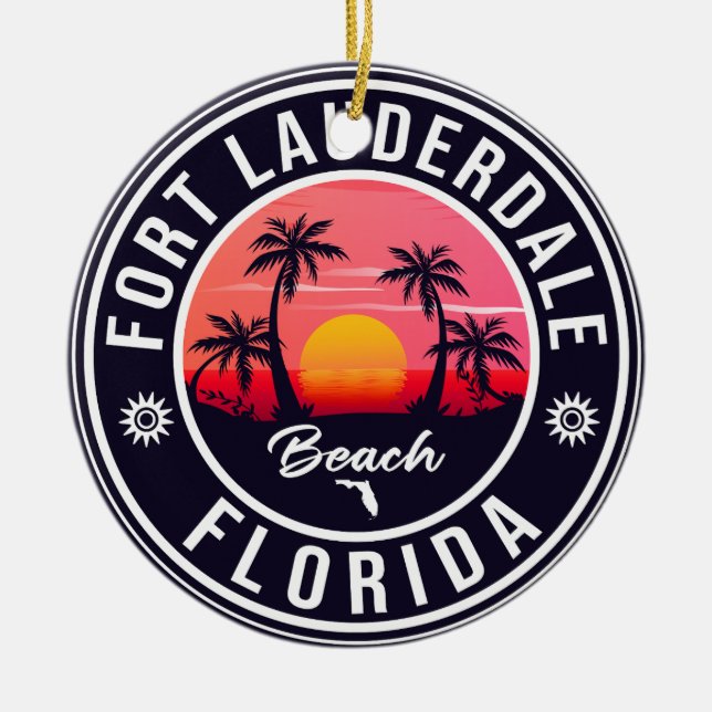 Fort Lauderdale Beach Florida Retro Sunset 60s Ceramic Ornament (Front)