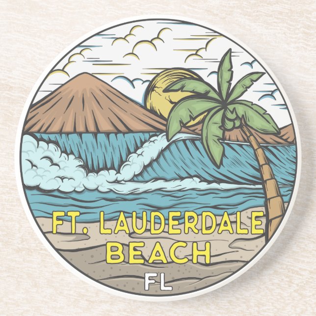 Fort Lauderdale Beach Florida Vintage  Coaster (Front)