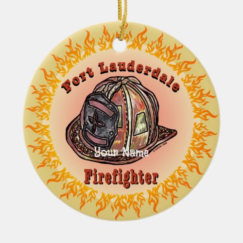 Fort Lauderdale Firefighter custom name Ceramic Ornament