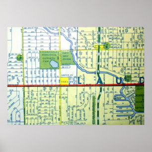 Fort Lauderdale, FL Vintage Map Poster