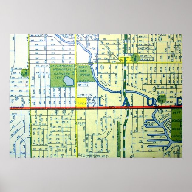 Fort Lauderdale, FL Vintage Map Poster (Front)