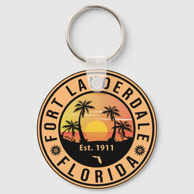 Fort Lauderdale Florida Beach Retro Sunset 60s Keychain (Front)