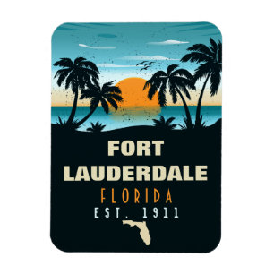 Fort Lauderdale Florida Beach Retro Sunset 60s Magnet