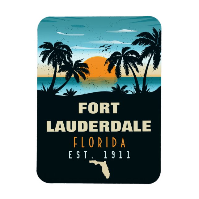 Fort Lauderdale Florida Beach Retro Sunset 60s Magnet (Vertical)