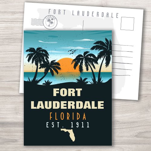 Fort Lauderdale Florida Beach Retro Sunset 60s Postcard