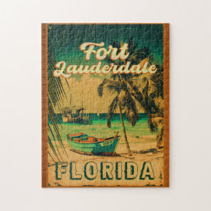 Fort Lauderdale Florida Beach Retro Tropical 60s Jigsaw Puzzle