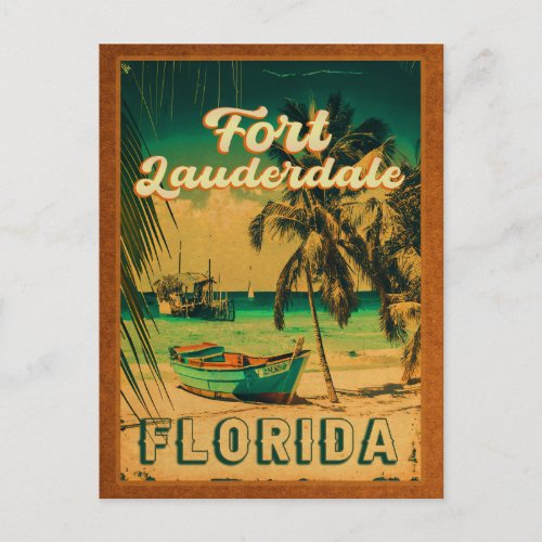 Fort Lauderdale Florida Beach Retro Tropical 60s Postcard