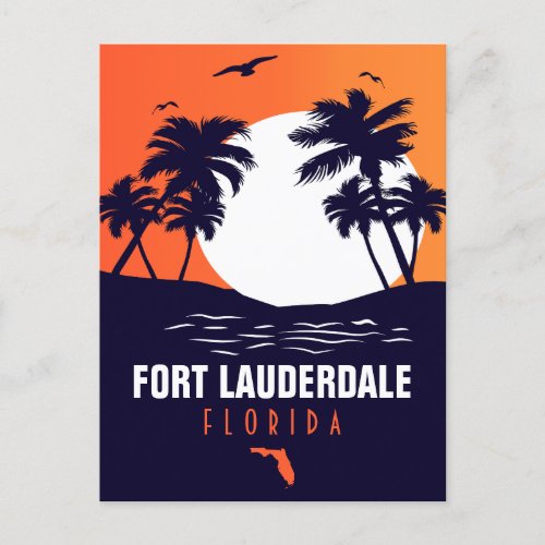 Fort Lauderdale Florida Beach Retro Tropical 60s Postcard