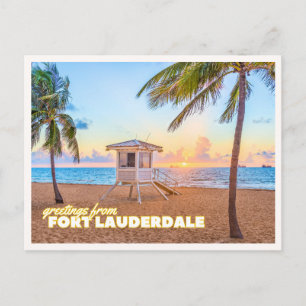 Fort Lauderdale Florida Beach Sunset Retro Vintage Postcard
