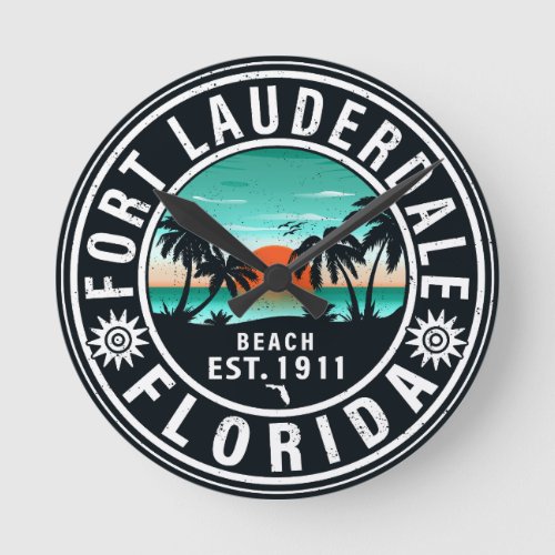 Fort Lauderdale Florida Beach Tropical Souvenirs Round Clock