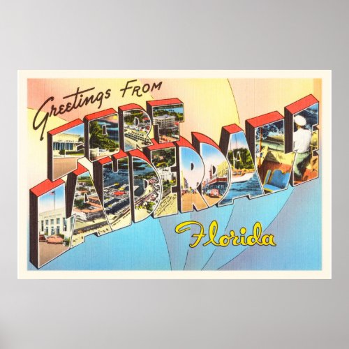 Fort Lauderdale Florida FL Vintage Travel Souvenir Poster