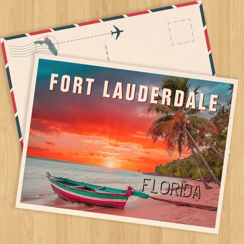 Fort Lauderdale Florida Palm Tree Beach 1950s Postcard