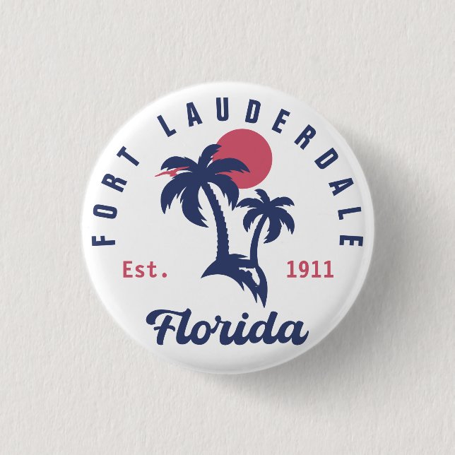 Fort Lauderdale Florida Palm Tree Tropical Beach Button (Front)