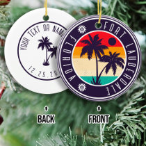 Fort Lauderdale Florida Retro Palm tree Travel 80s Ceramic Ornament