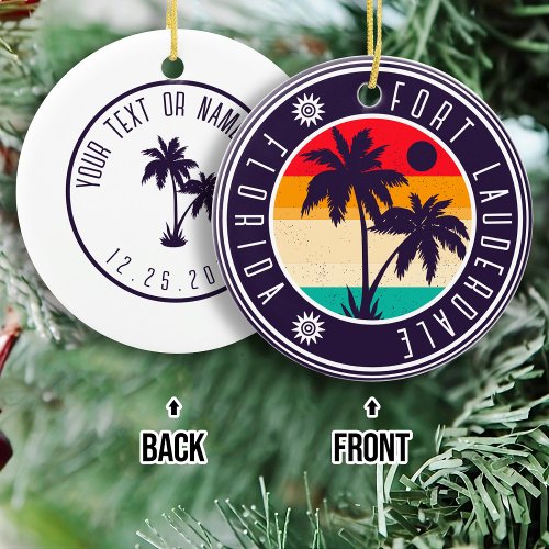 Fort Lauderdale Florida Retro Palm tree Travel 80s Ceramic Ornament