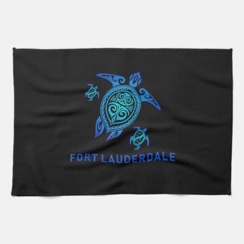 Fort Lauderdale Florida Sea Blue Tribal Turtle Kitchen Towel