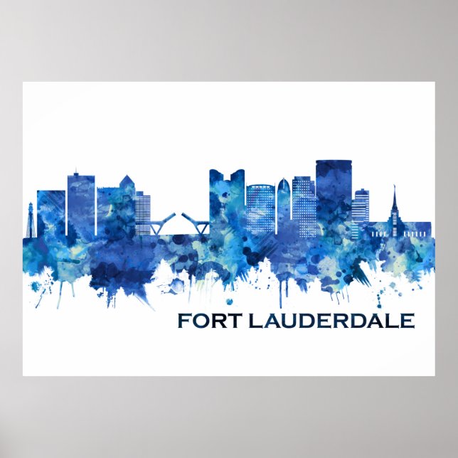 Fort Lauderdale Florida Skyline Blue Poster (Front)