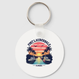 Fort Lauderdale Florida Sunset Boating Scene Keychain