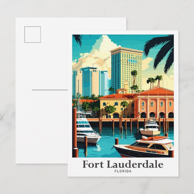Fort Lauderdale Florida Travel Illustration Postcard (Front/Back)
