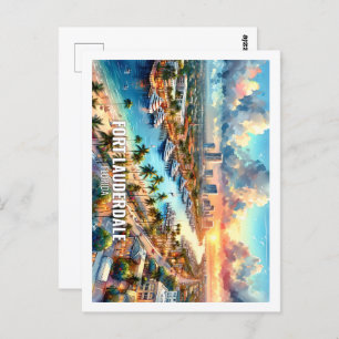 Fort Lauderdale Florida US Famous Place watercolor Postcard