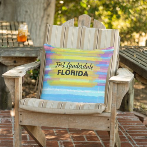Fort Lauderdale Name Pink Blue Watercolor Sunset Outdoor Pillow