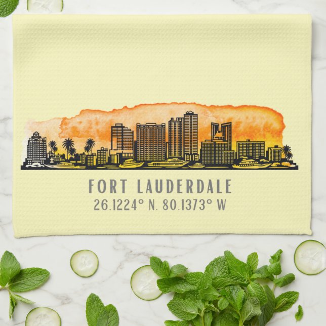 Fort Lauderdale Skyline & Coordinates   Kitchen Towel (Folded)