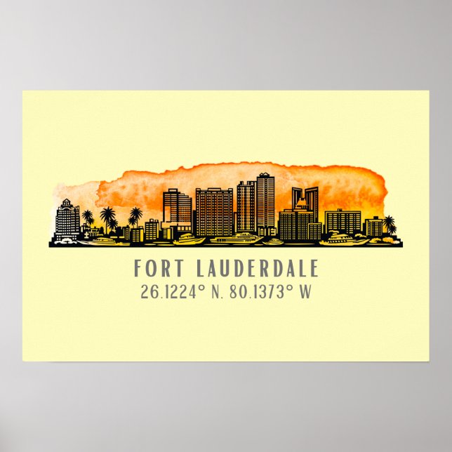 Fort Lauderdale Skyline & Coordinates   Poster (Front)