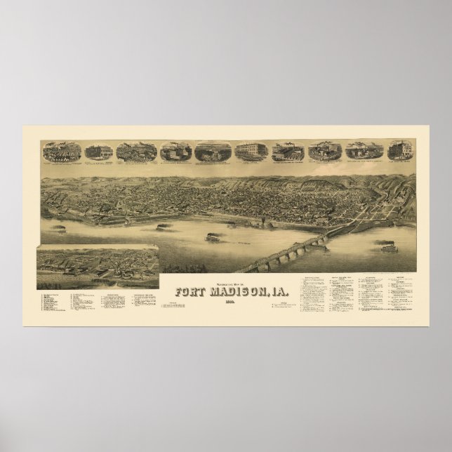 Fort Madison, IA Panoramic Map - 1888 Poster (Front)