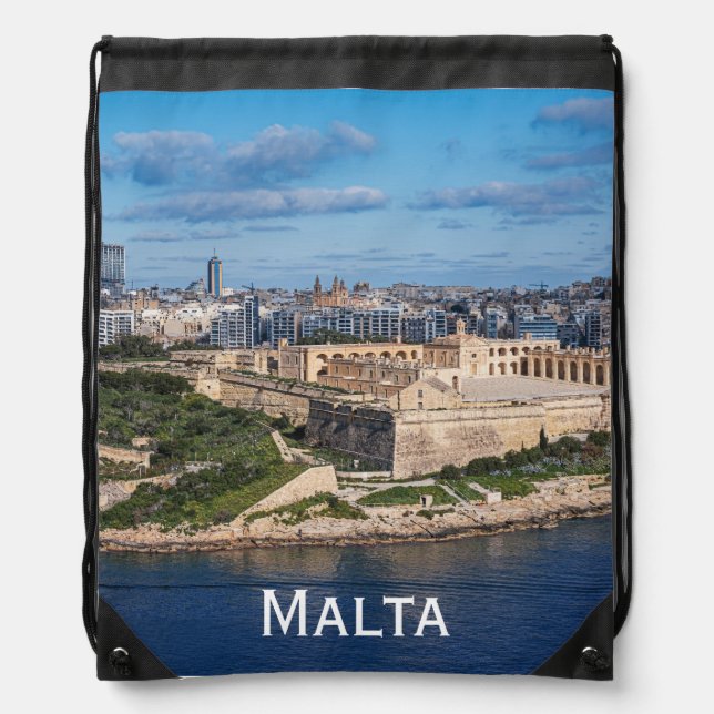 Fort Manoel and Sliema from Valletta, Malta Drawstring Bag (Front)