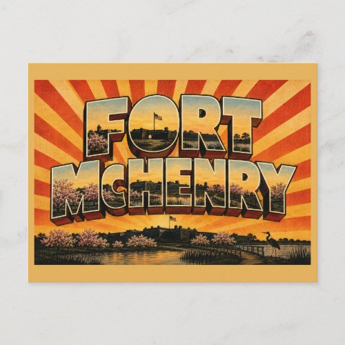 Fort McHenry Maryland Harbor Cherry Blossoms Art Postcard