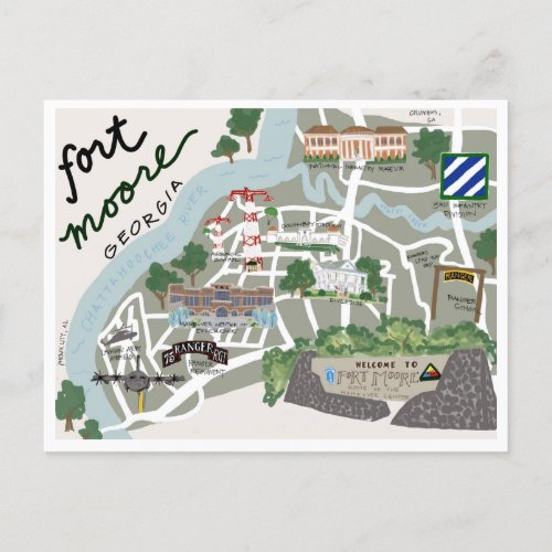 Fort Moore Map Postcard