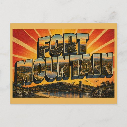 Fort Mountain Georgia Ancient Wall Fire Tower Art Postcard