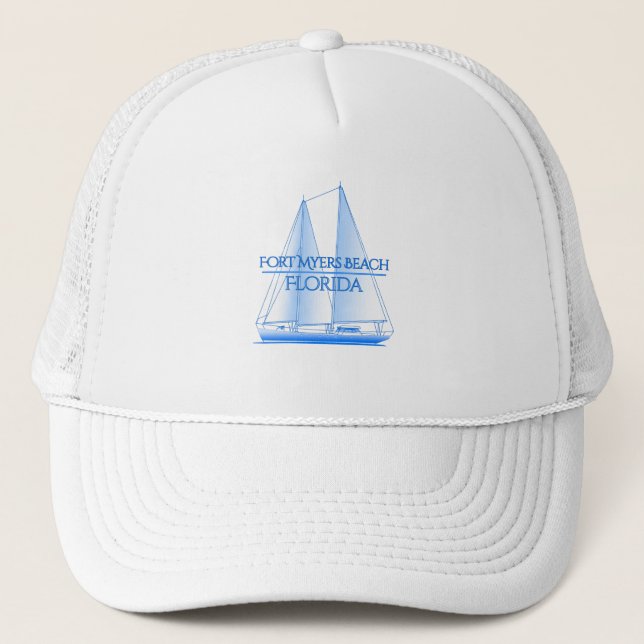 Fort Myers Beach Coastal Nautical Sailing Sailor Trucker Hat (Front)