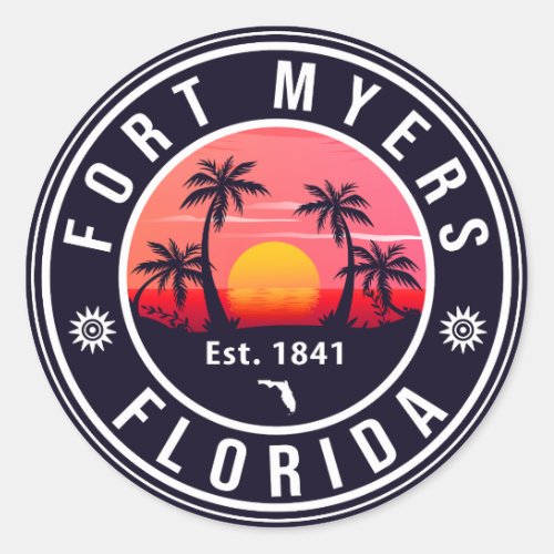 Fort Myers Beach Florida Retro Sunset Souvenirs Classic Round Sticker