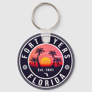 Fort Myers Beach Florida Retro Sunset Souvenirs Keychain