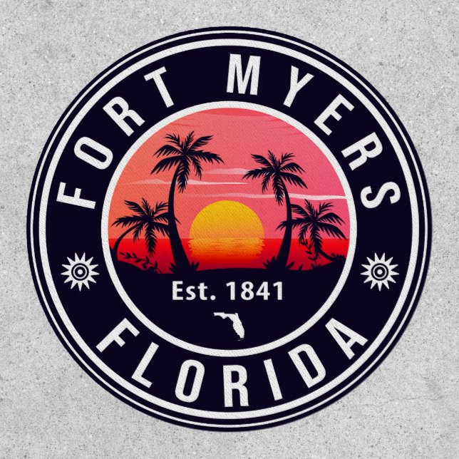 Fort Myers Beach Florida Retro Sunset Souvenirs Patch (Front)