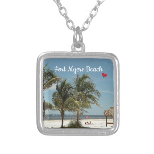 Fort Myers Beach Florida Scene Silver Plated Necklace