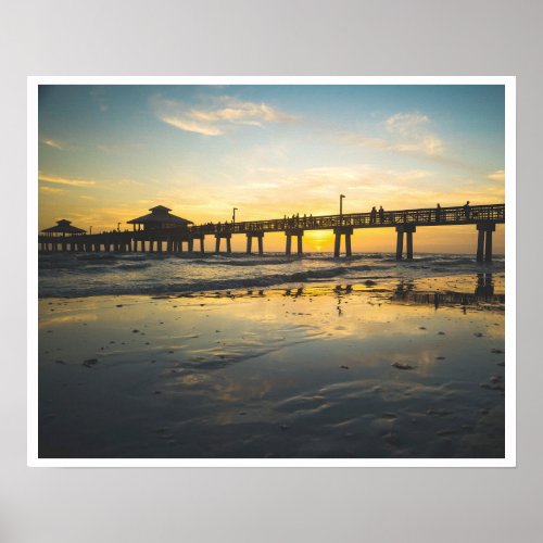 Fort Myers Beach Pier at Sunset Poster