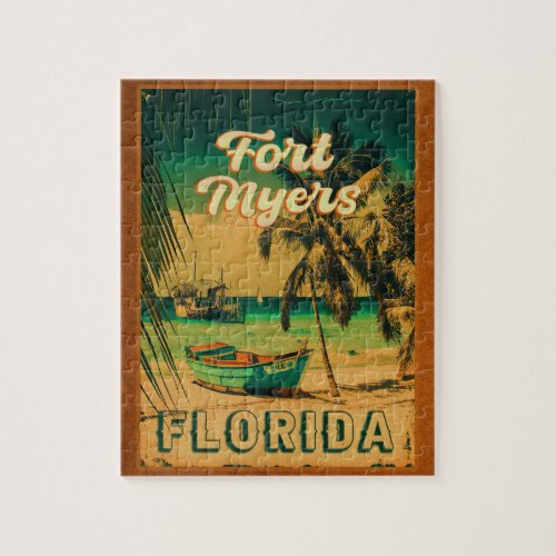 Fort Myers Beach Retro Florida Retro Souvenir 80s Jigsaw Puzzle