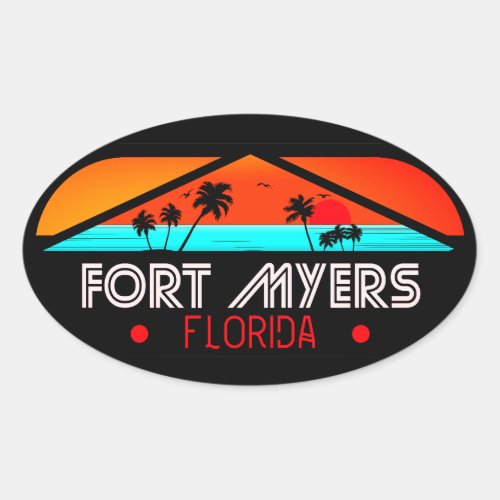Fort Myers Beach Retro _ Florida Retro Souvenir Oval Sticker