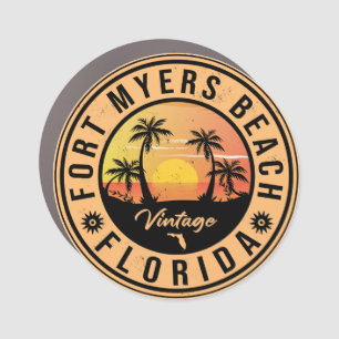 Fort Myers Beach Retro - Florida Retro Sunset Car Magnet